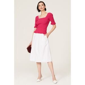 ADAM LIPPES x RTR Hot Pink Knit Square Neck Sweater Smocked Ruffle Top Size M